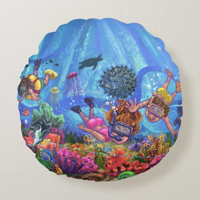 Unterhalb des Meeres Rundes Kissen (Vorderseite)
