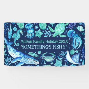 Unterhalb des Meeres Tiere Marine Blue Watercolor Banner