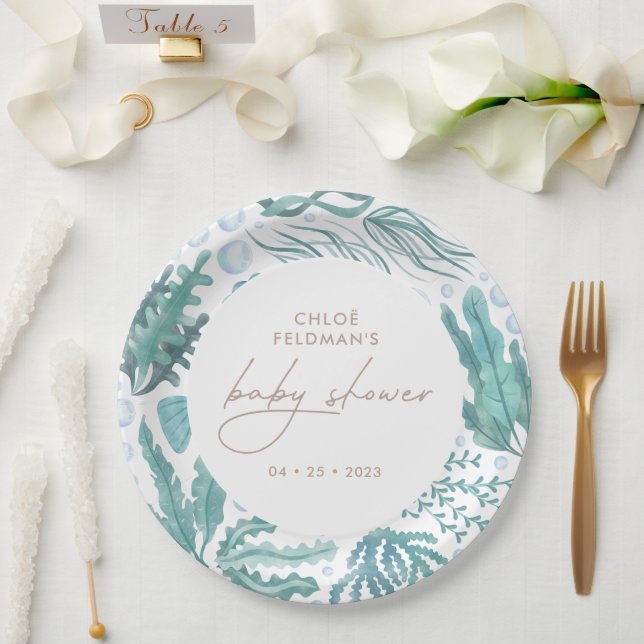 Unterhalb des Meeres Wasserfarbendusche Pappteller (Hochzeit)