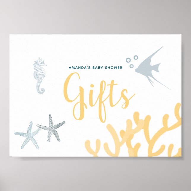 Unterhalb des Ozeans Schild mit Babyduschgeschenke (Vorne)