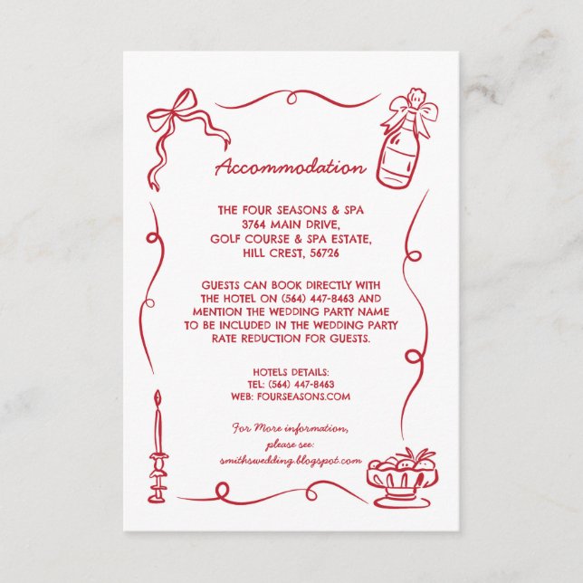 Unterkunft Hochzeit RSVP Whimsical Hand Drawn Begleitkarte (Vorderseite)