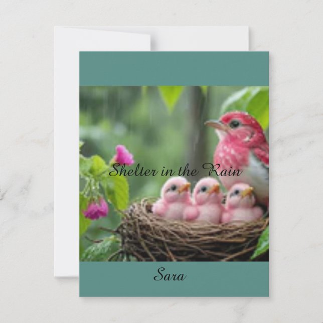 Unterkunft im Regen - Ein Grosbeak der Rose RSVP Karte (Vorderseite)