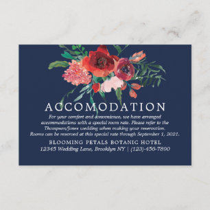 Unterkunft in Navy Blue Burgundy Coral Floral Begleitkarte