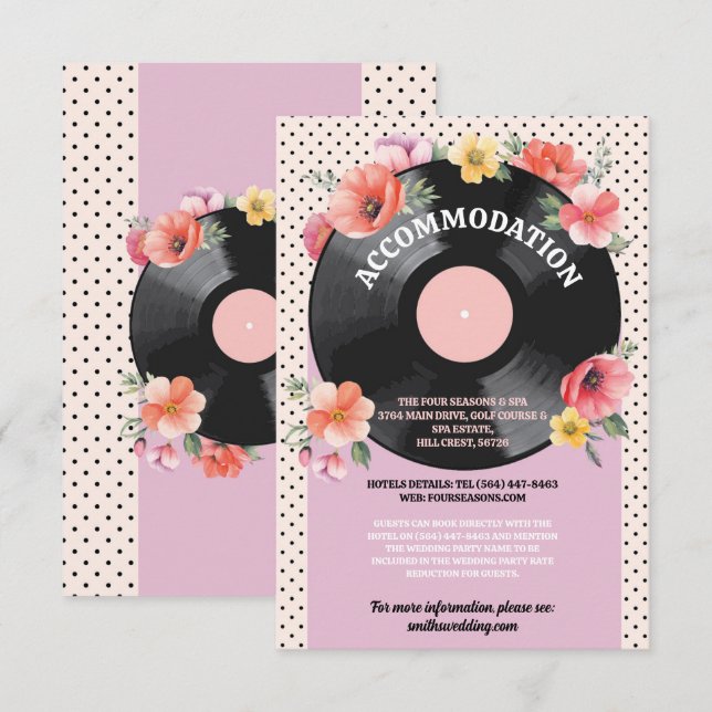 Unterkunft Musik Platte Hochzeit 1950er Begleitkarte (Vorne/Hinten)