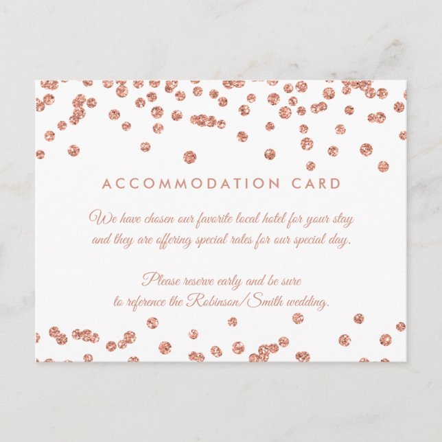 Unterkunft Rose Gold Glitzer Confetti Weiß Postkarte (Vorderseite)