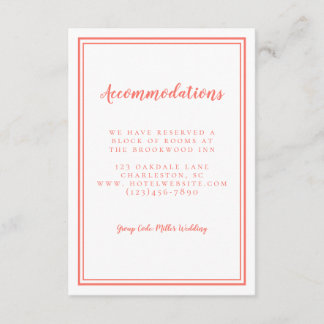 Unterkünfte Einfache Korallenhochzeit Minimalistis Begleitkarte