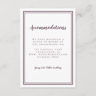 Unterkünfte Einfache Lila Hochzeit Minimalistisch Begleitkarte
