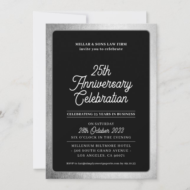 UNTERNEHMEN ANNIVERSARY Modernes Business Black Einladung (Vorderseite)