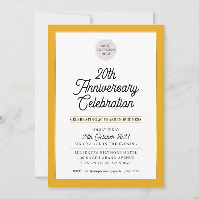 UNTERNEHMEN ANNIVERSARY Modernes Business Senf Gol Einladung (Vorderseite)