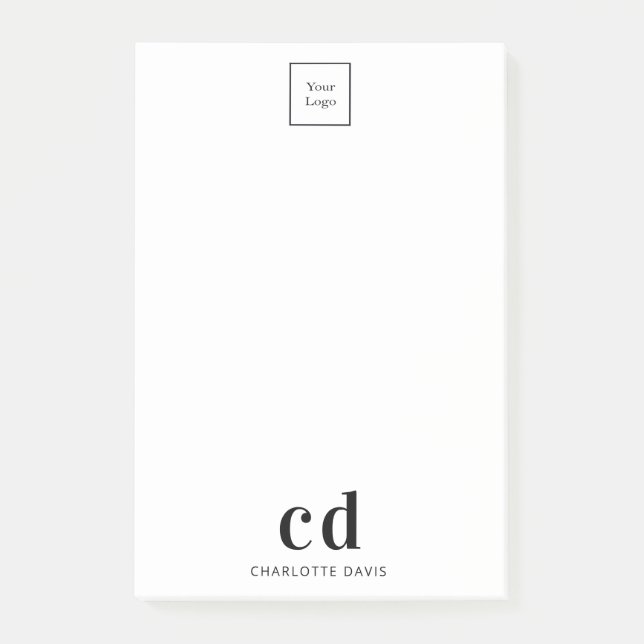 Unternehmen mit weißem Logo und schwarzem Monogram Post-it Klebezettel (Vorderseite)