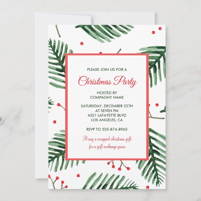 Unternehmen Weihnachten Party Elegante Evergreen Einladung (Vorderseite)