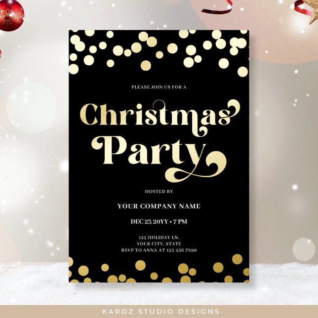 Unternehmen Weihnachten Party Gold Foil Einladung (Real Gold Foil Holiday Card shown in 5 x 7 inches. Choose foil color and corner style at checkouy.)