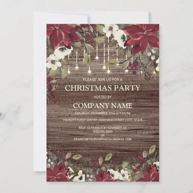 Unternehmen Weihnachtsfest Party Rustic Wood Red P Einladung (Vorderseite)