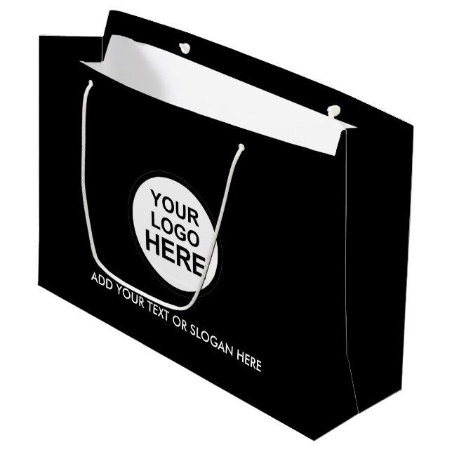 Unternehmensförderung | Eigene Logos Großhandel Große Geschenktüte (Vorderseite Schrägansicht)