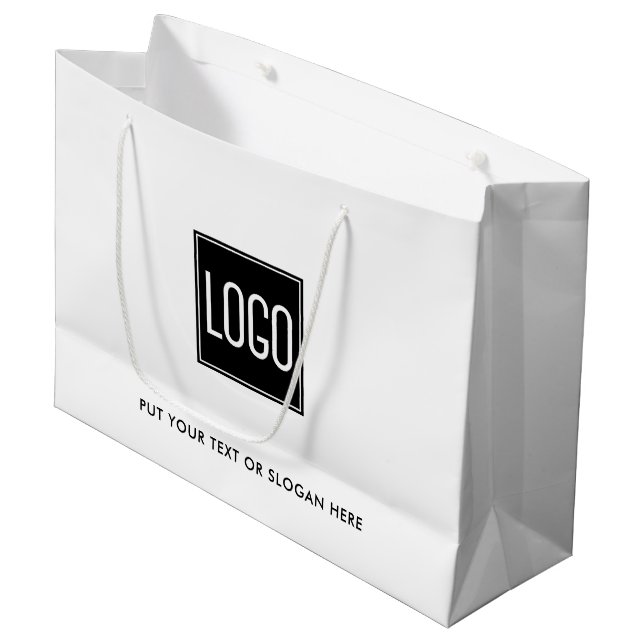 Unternehmensförderung | Kundenspezifische Logoeink Große Geschenktüte (Vorderseite Schrägansicht)