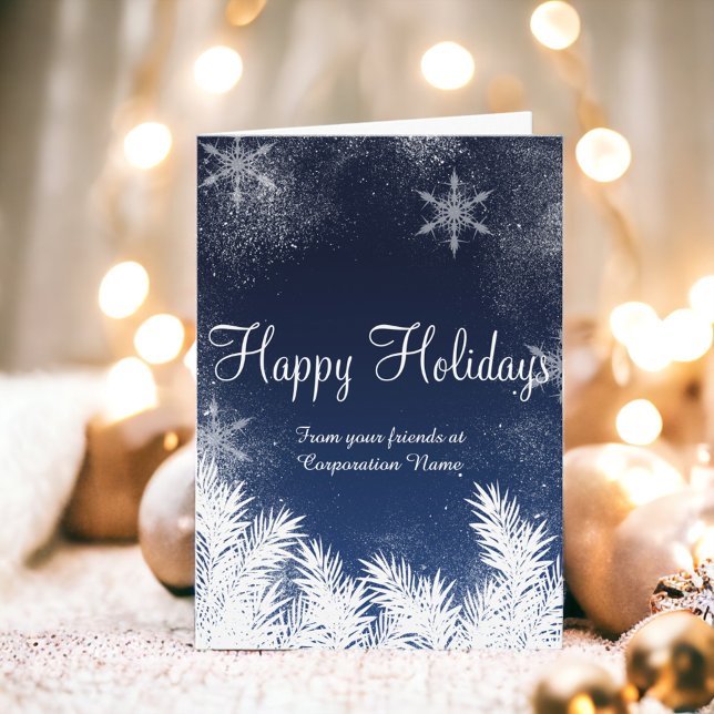 Unternehmensgrüße des eleganten blauen feiertagskarte (Elegant blue snowflake winter corporate greetings holiday card)
