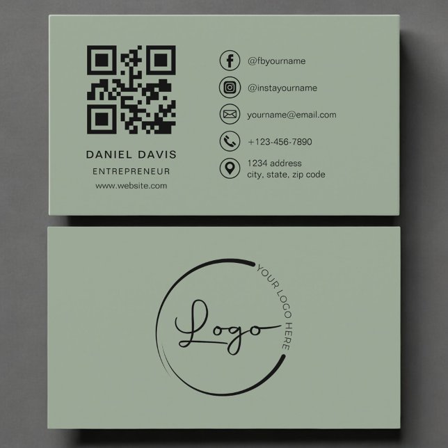 Unternehmer Sage Green Logo QR Code  Visitenkarte (Von Creator hochgeladen)