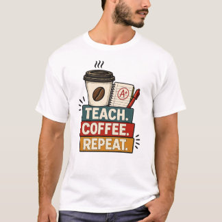 Unterrichten Kaffee Wiederholen Lehrer Retro Zurüc T-Shirt