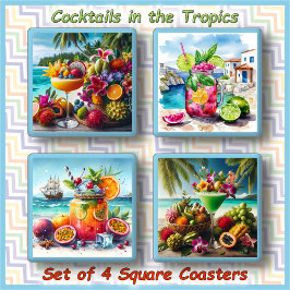 UNTERSATZ-SET (4) - Cocktails in den Tropen Untersetzer Set
