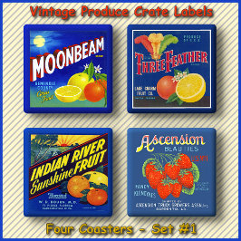 UNTERSATZ-SET (4) - Vintage Obstkisten-Etiketten # Untersetzer Set
