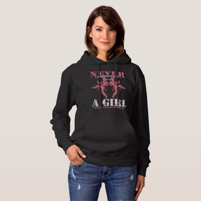 Unterschätzen Sie nie ein Mädchen mit schwarzem Gü Hoodie (Vorne ganz)