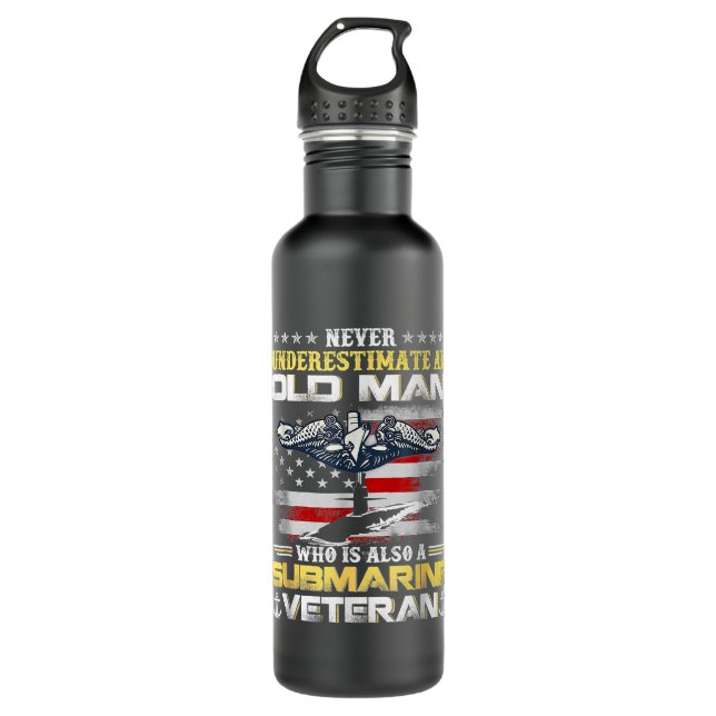Unterschätzen Sie nie einen alten Mann U-Boote Vet Edelstahlflasche (Vorderseite)
