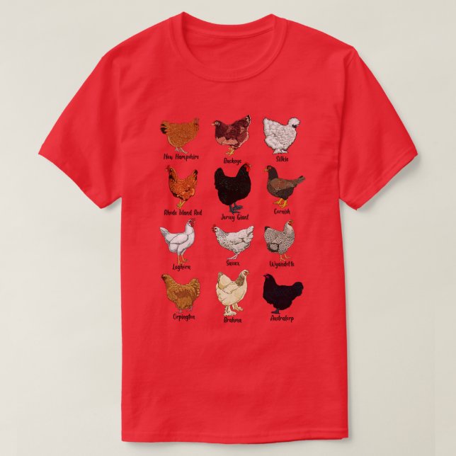 Unterschiedliche Hühnerrassen T-Shirt (Design vorne)