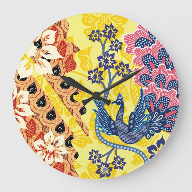 Unterschiedliche indonesische Batik-Motive Große Wanduhr (Vorderseite)