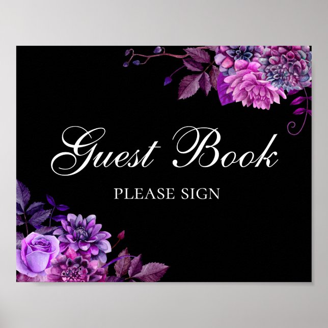 Unterschreiben Sie das Gästebuch. Lila Blumen. Sch Poster (Vorne)