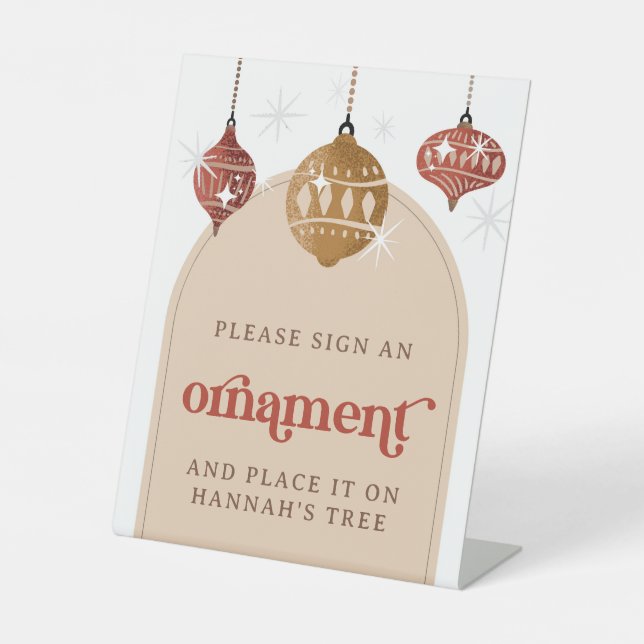 Unterschreiben Sie ein Ornament Retro Bauble Chris Sockelschild (Vorderseite)
