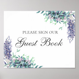 Unterschreiben Sie unser Gästebuch. Lila Blume. Bl Poster