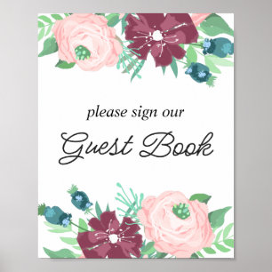 Unterschreiben Sie unser Gästebuch. Lila Blume im  Poster
