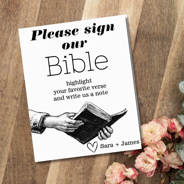 Unterschreiben Sie unsere Bibel Wedbook Schwarz un Poster (Wedding Bible Guestbook Table Sign)