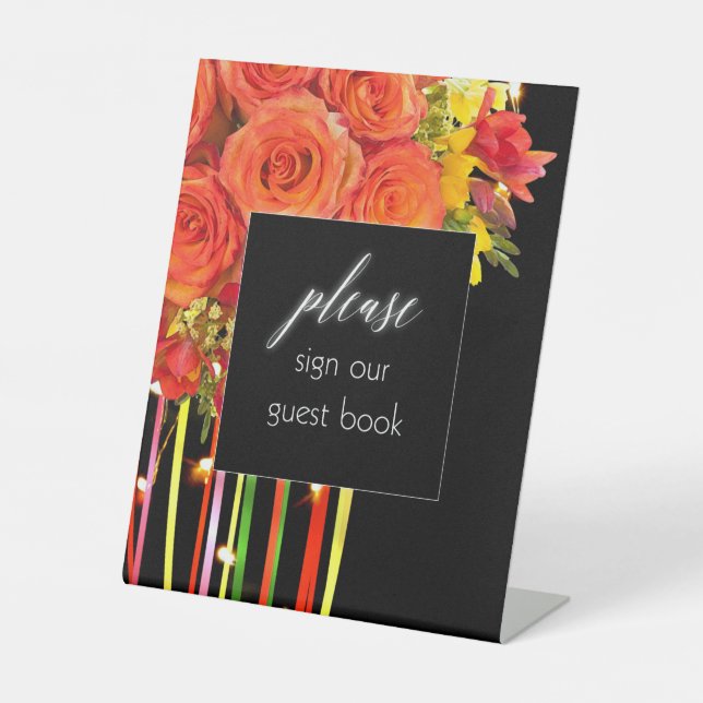 Unterschreiben Unser Gästebeschild - bunt boho Pla Sockelschild (Vorderseite)