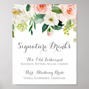 Unterschrift Getränke in Rosa und Weiße Blume Unte Poster