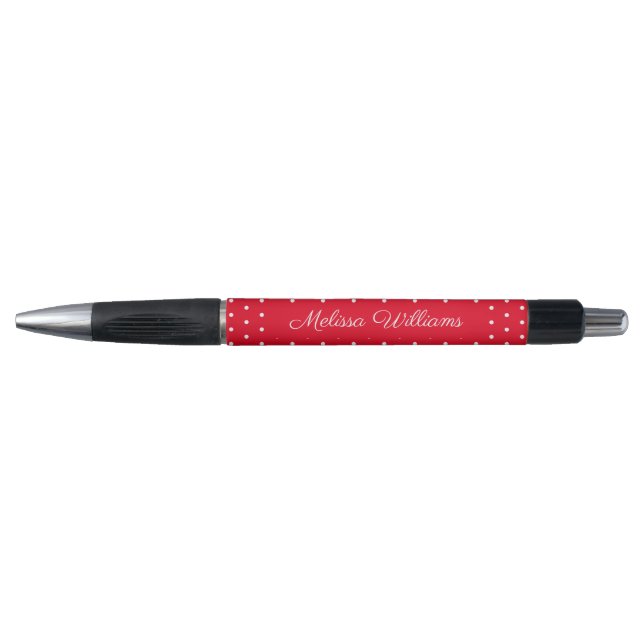 Unterschrift Name White Polka Dots & Red Backgroun Kugelschreiber (Vorderseite)