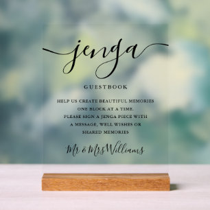 Unterschrift Schrift Jenga Hochzeitsgästebuch Acrylschild