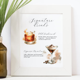 Unterschriften-Drinks Schilder   Wasserfarbene Coc