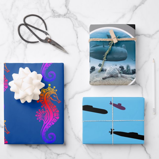 Unterseeboarding Wrapping Paper Flat Sheet Set 3 Geschenkpapier Set (Vorderseite)