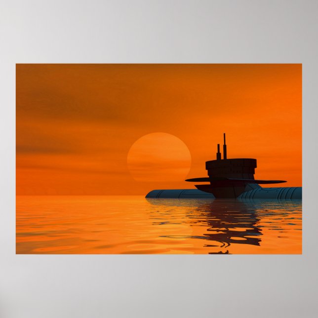 Unterseeboot bei Sonnenuntergang Poster (Vorne)