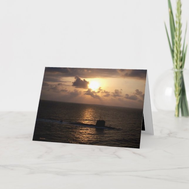 Unterseeboot und Sonnenuntergang Karte (Vorderseite)