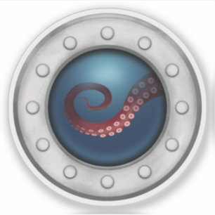 Unterseeschiff Porthole mit Tintenfischkreatur Aufkleber
