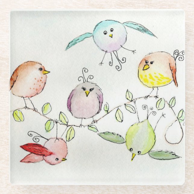 Untersetzer aus Glas - Alberne Birdies (Vorderseite)