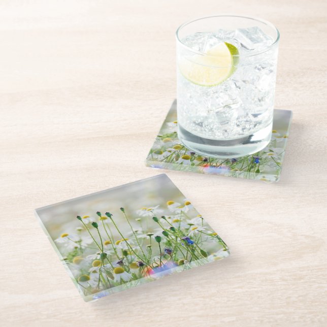 Untersetzer aus Glas - Blumen und Paisien (Schrägansicht)
