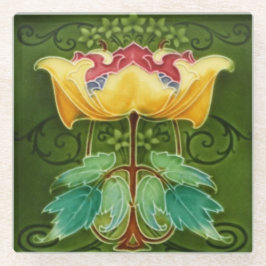 Untersetzer aus Glas, gelb, floral Art Nouveau