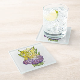 Untersetzer aus Glas - Gelb und Lila Irisfarbe
