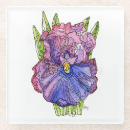 Untersetzer aus Glas, Lila Iris Wasserfarbe