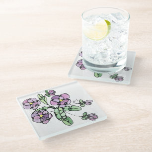 Untersetzer aus Glas - Lila Stiefmütterchen