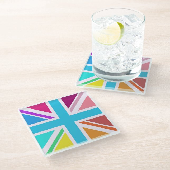 Untersetzer aus Glas, Mehrfarbige Flagge (Schrägansicht)
