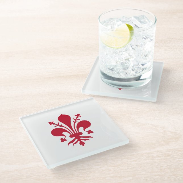 Untersetzer aus Glas mit der Fahne von Florenz, It (Schrägansicht)